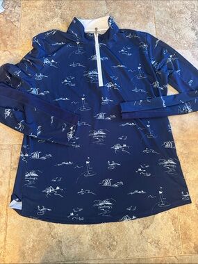 Women's San solleil Navy Long-Sleeve 1/4 Zip Tee Golf Print size large UPF 50